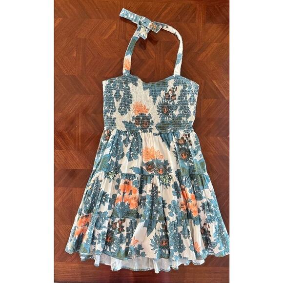 Forever That Girl Floral Smocked Halter Sundress Blue Orange Size S - Picture 14 of 16